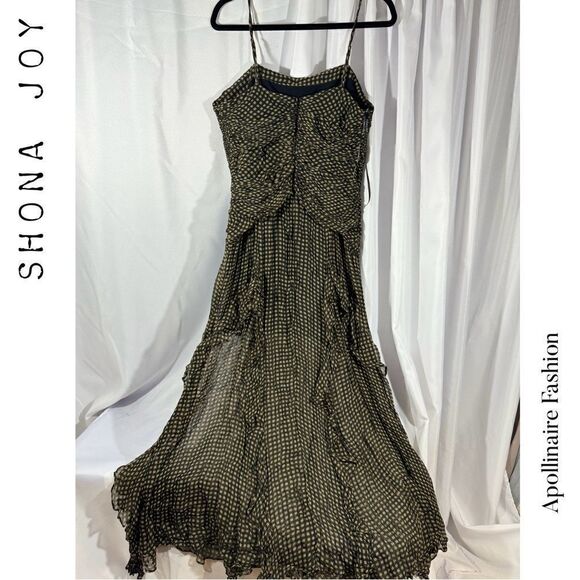SHONA JOY SOFIA RUCHED SEMI SHEAR MAXI DRESS SIZE 12 IN BLACK SAND NWT - Picture 8 of 11